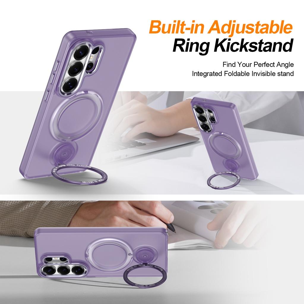 360° drehbarer magnetischer Ständer, halbtransparente, mattierte, stoßfeste Handyhülle für Samsung Galaxy S26 Ultra S25 S24 Plus