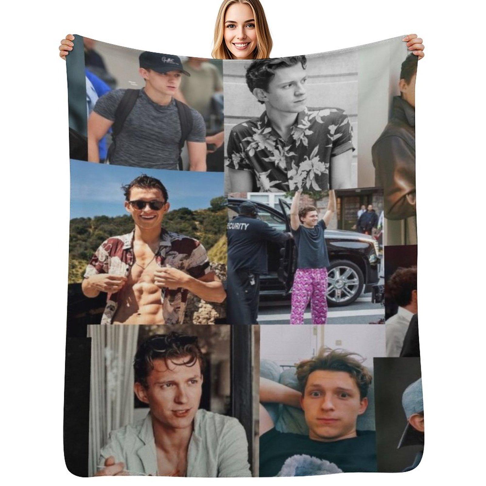 Tom Holland collage Throw Blanket Warm Cozy Throw Blanket for Living Room Couch Size: 75*100cm, Weight: 230 GSM