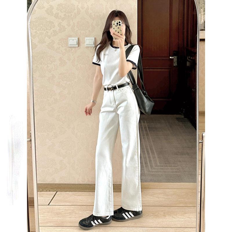 

Women s Plus Size High Waist White Wide Leg Jeans - Autumn/Winter, Slimming, Floor-Length Pants M
