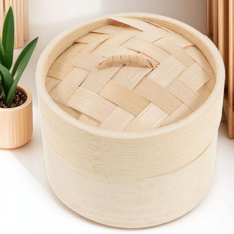 1Set Eco Friendly Bamboo Steamer Basket with Tight Seal Lid for Steaming Dumplings Buns Desserts Vegetables Corn
