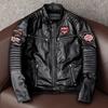 Genuine Leather Jacket for Men Slim Fit Stand Collar Real Cowhide Biker Coat Fashion