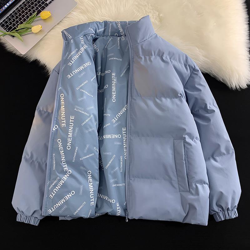 Double-sided Down Cotton-padded Clothes for Men, Winter Couples, Stand-up Collar Thickened Wave Warm Bread Clothes, Loose Coat for Men