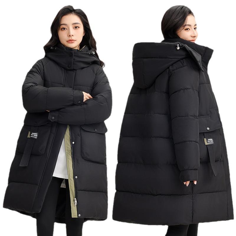 Down cotton jacket women's mid-length model 2025 winter new thickened padded jacket hooded jacket loose Korean cotton jacket