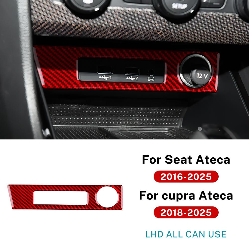 For SEAT Ateca 5F 2016-2025 For Cupra Ateca 5F 2018-2025 Real Soft Carbon Fiber Sticker LHD RHD Car USB Charging Port Frame Trim