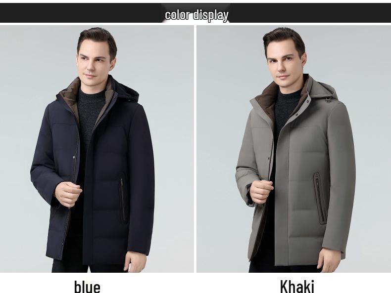 Men's 2025 Winter Business Casual Down Jacket - Hooded, Cold-Proof, Warm White Duck Down for Middle-Aged Men