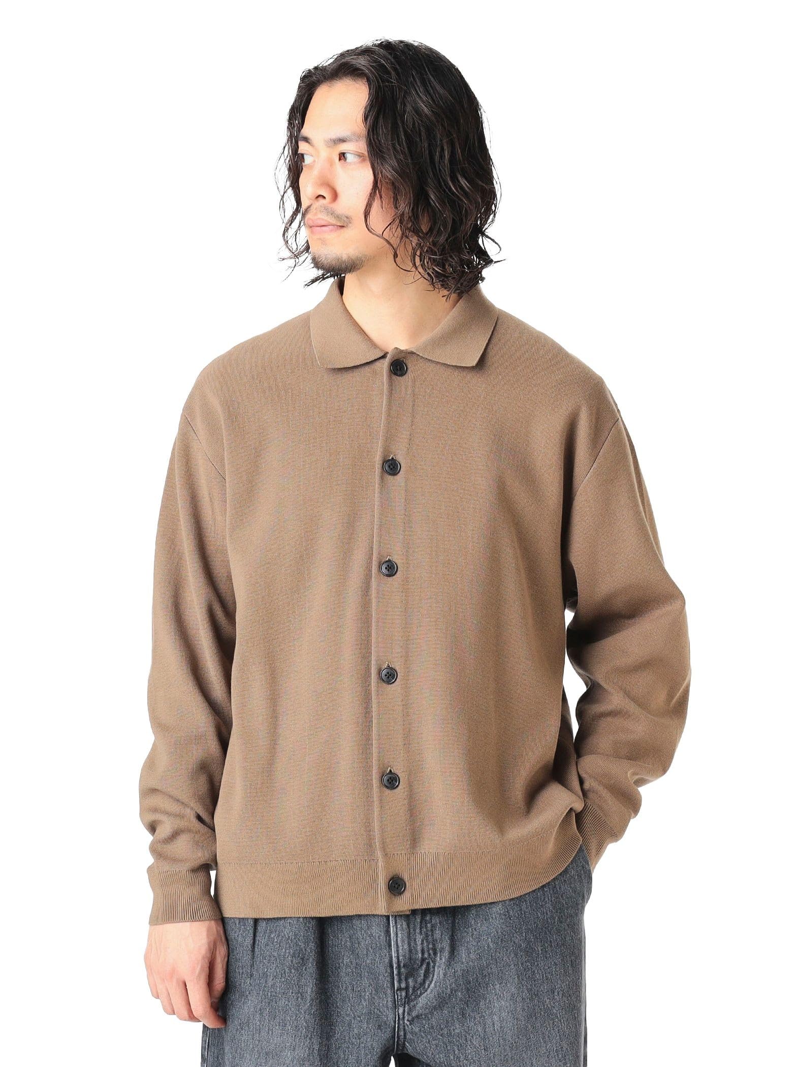 

В:MING LIFE STORE by BEAMS Мужской кардиган с длинным рукавом, вязаный, 14 петель, полумиланская резинка, бежевый, размер S_92150358286