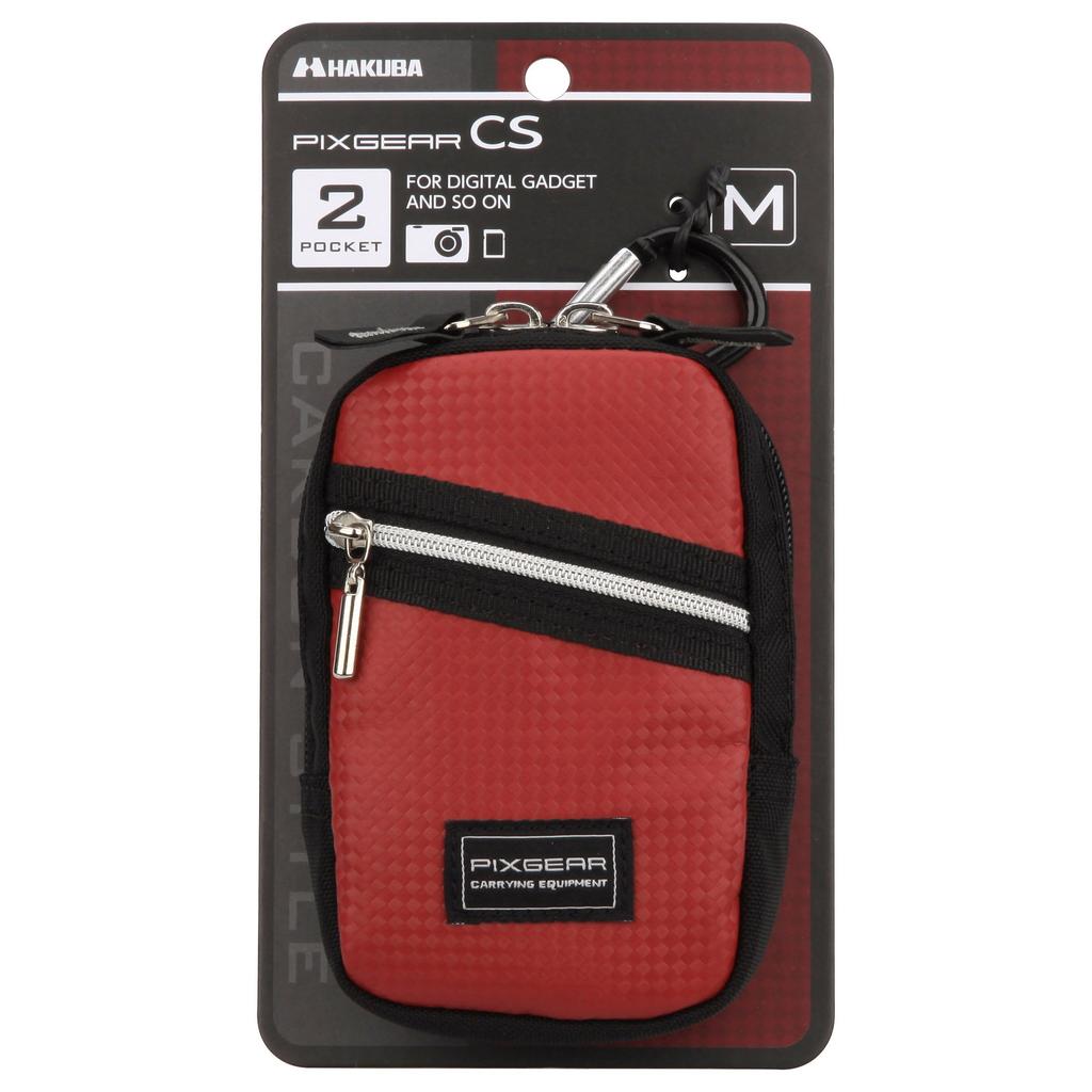 Hakuba Pixgear CS Camera for Digital and Compact Double Zipper closure with Carabiner and Belt Pouch, Medium, Red, Cameras, Loop, SPG-CS-CPMRD