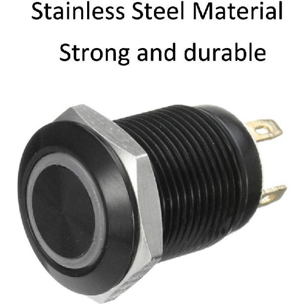 ESUPPORT Black Case 12mm Red LED Light 2A Momentary Push Button Switch Stainless Waterproof Car Boat