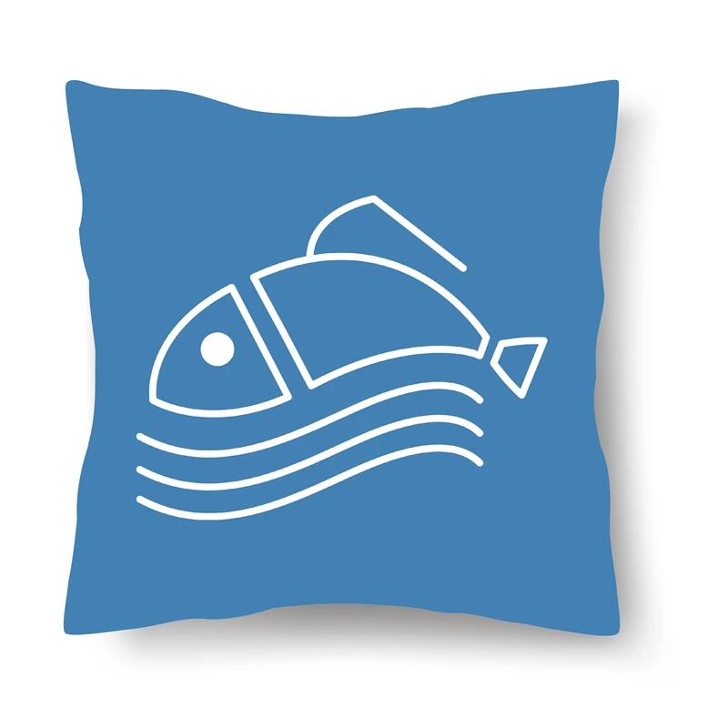 Kreativer Puderwolkenblauer Fisch Geometrischer Druck Muster Kissenbezug Heim Wohnzimmer Sofa Dekoration Kissen