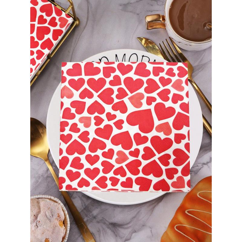 20pcs  Printed Napkins Heart Square Paper High-end Restaurant Hotel Festival Celebration Disposable Napkins