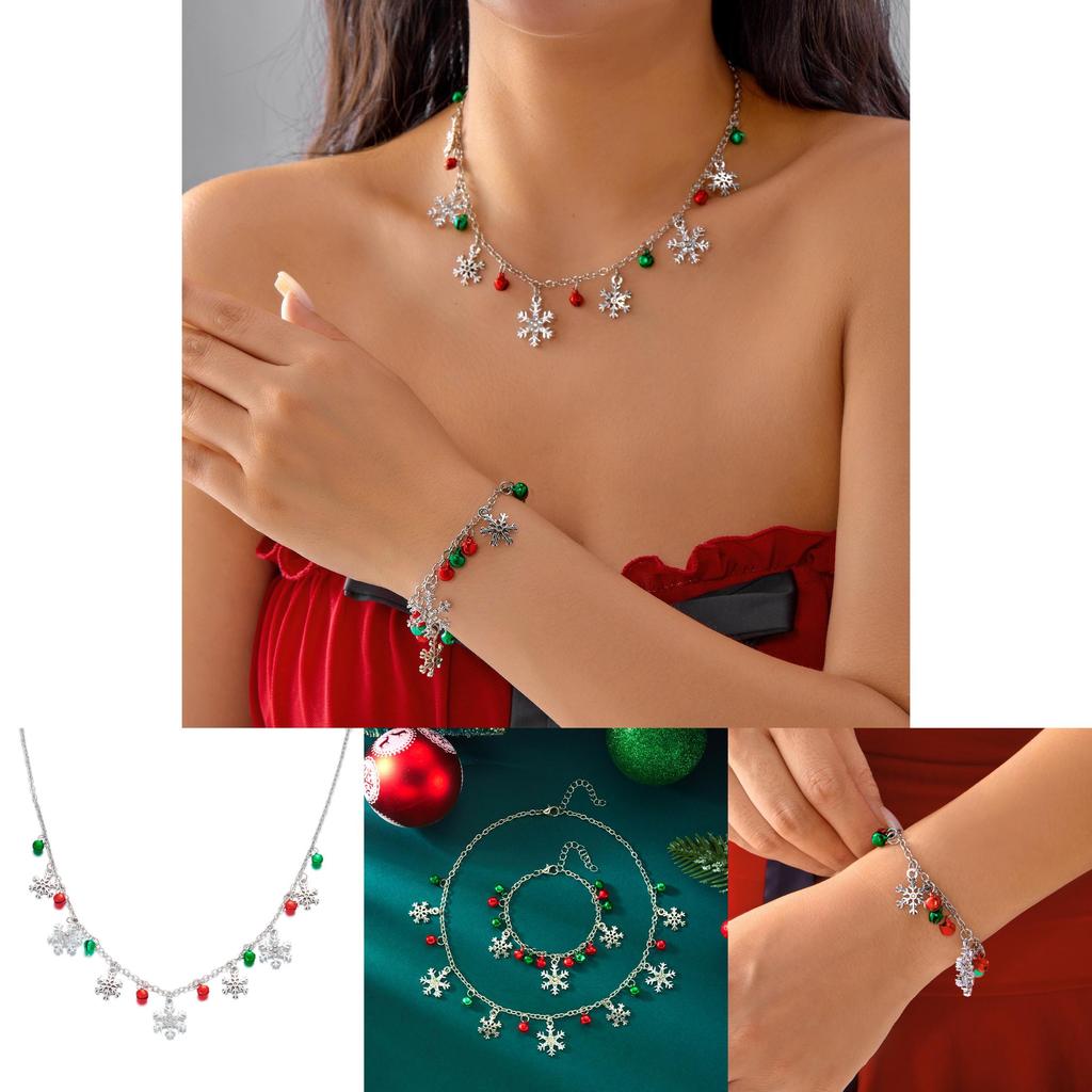 Christmas Bell Pendant Necklace And Bracelet With Alloy Material For Holiday Gift And Celebrations
