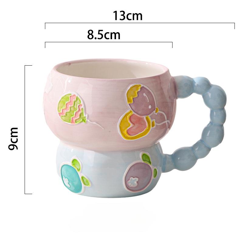 Cute and Creative Home Cup Decoration Hand-painted Relief Ceramic Breakfast Cup Large Capacity Oat Bowl Mug Cartoon Water Cup