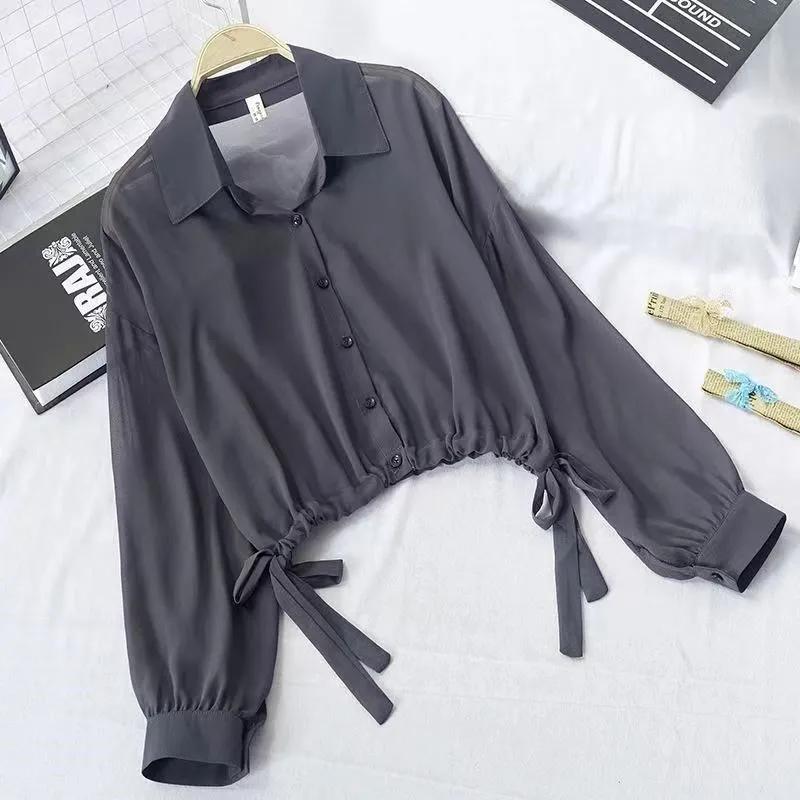 

Female Summer Thin Outer Wear Sun Protection Shirt Unique Lantern Sleeve Short Top XXS