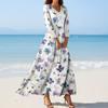 Women's Fashion V-Neck Floating Beach Dresses Seven Sleeve Floral Printed Dresses