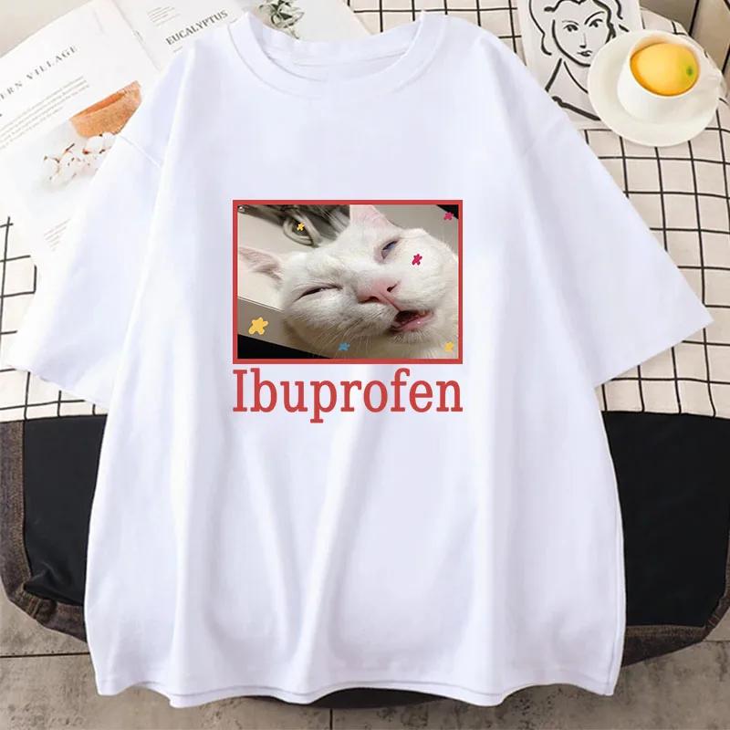 

Ibuprofen Cat Meme Men s T-shirt Funny Cat Graphic Tee Cute Cat Lover 100% Cotton Short Sleeve Casual Funny Unisex Oversized Top 4XL