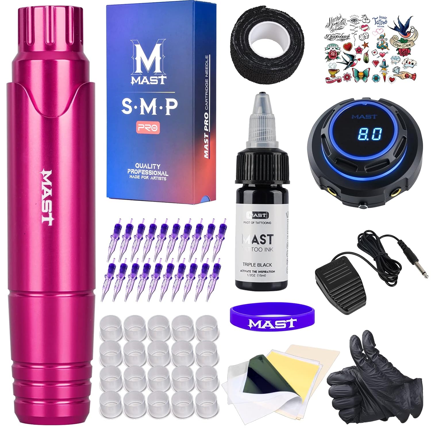 

Mast Tattoo Machine Kit Rotary P10 Pen Halo Power Supply Pro Cartridges (TZ367)