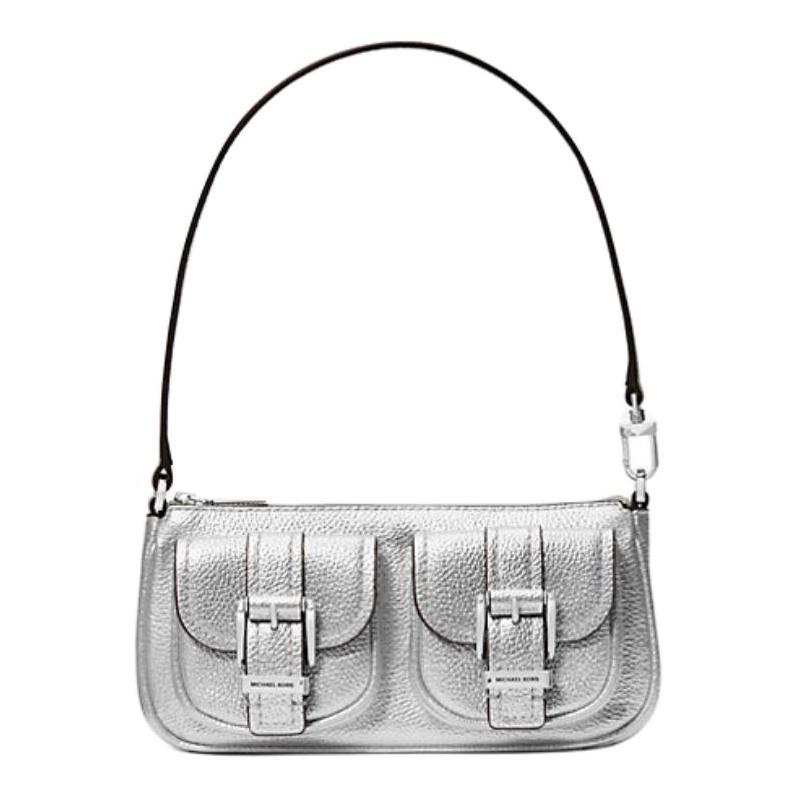 MICHAEL KORS Printed Logo Leather Shoulder Bag Unisex Couple Style Silver серебряный