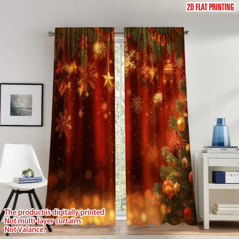 

2pcs 2D flat printing Classic Christmas Curtains Christmas Stars Ornaments Tree Digital Printed Polyester Drapes Holiday 100*130 Rod Pocket 1pcs
