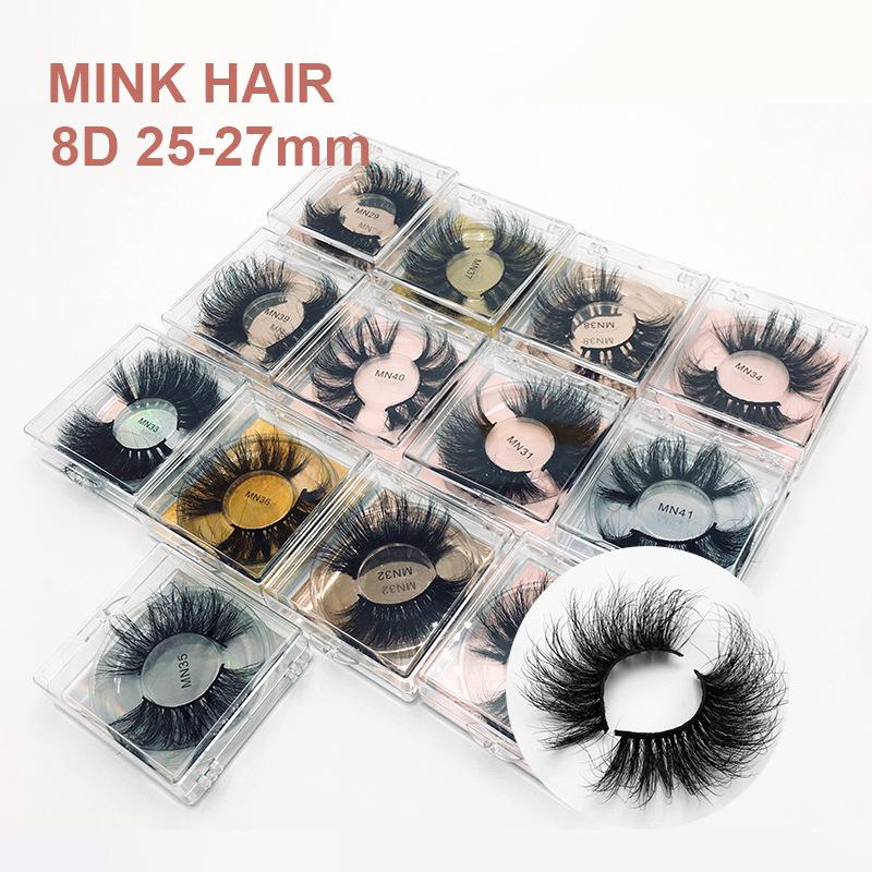 European And American Square Box Mink False Eyelashes 8d25mm Three -Dimensional Thick Slender Long Curly Eyelashes False Eyelashes