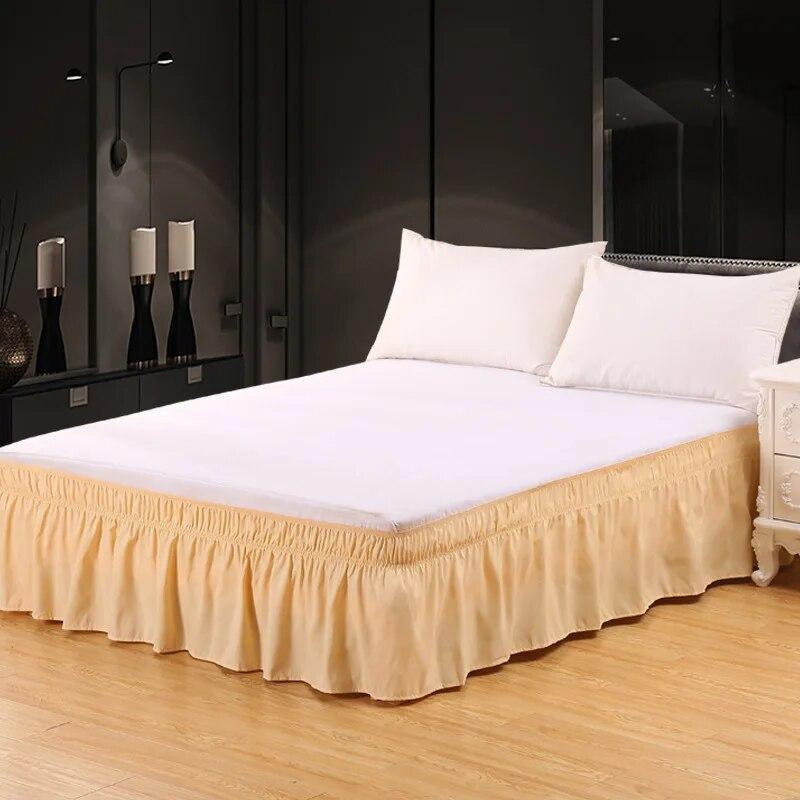 Solid Color Elastic Ruffle Bed Skirt Wrap Around Style Comfortable Fade Resistant Bed Cover Without Surface Twin Queen King Size