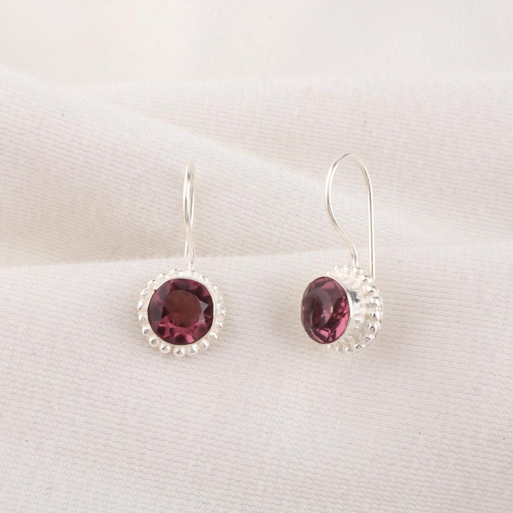 Rhodolith Edelstein Schmuck, Handgefertigter Silberschmuck, 925 Massiv Sterlingsilber Ohrringe, Wunderschöne Silberohrringe für Hochzeitsgeschenk