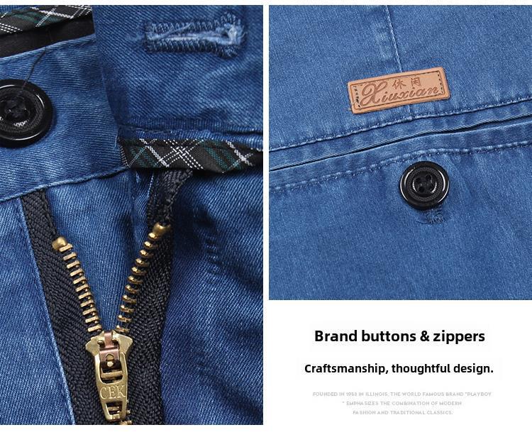 Klassische High-Waist-Stretch-Jeans für Männer mittleren und höheren Alters - Schlankmachend, Doppelfalte, Große Größen für Frühling/Sommer