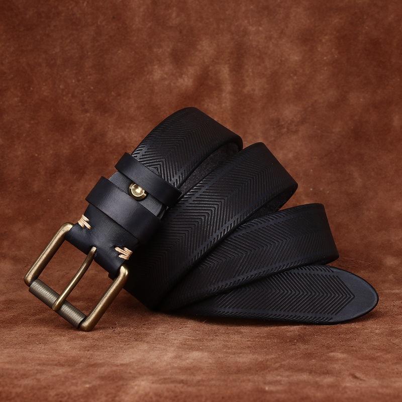3.8Cm Wide Handmade Thickened Vegetable Tanned First Layer Cowhide Belt Men'S Genuine Leather Pin Buckle Casual Retro Denim Belt Men'S