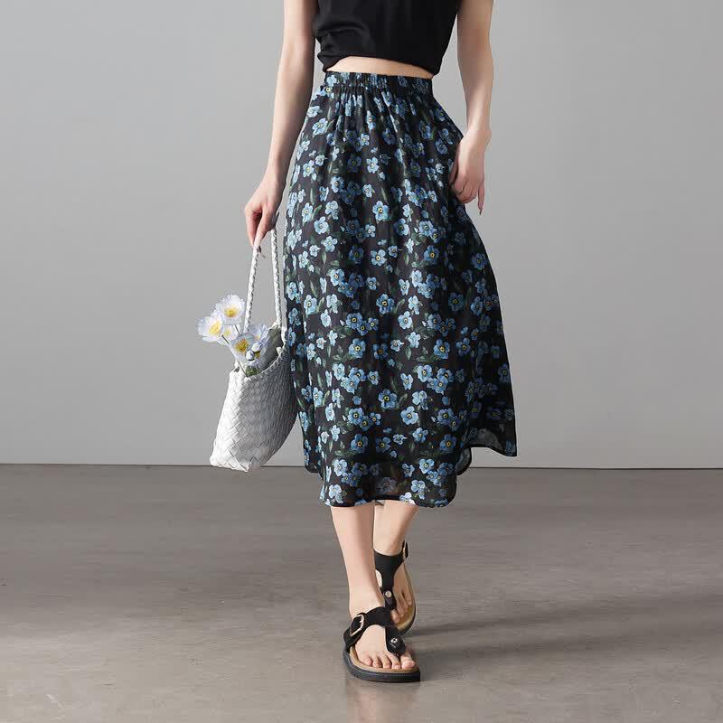 SOFSIL 2026 Summer Ramie A-Line Midi Skirt