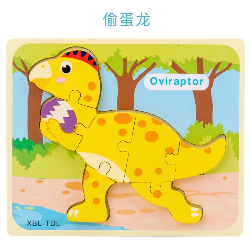 Dřevěné Vzdělávací Kognitivní Dětské Vzdělávací Hračky Stavební Kostka Tvar Dinosaurus Párování 3D Trojrozměrné Puzzle