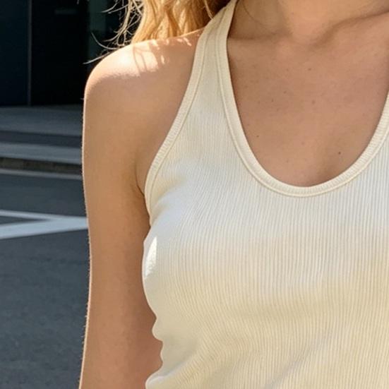 Dame V-hals Halter Polstrede Tanktoppe Ribbet Dobbeltforede Ærmeløse Basis Skjorter med Indbygget BH Sommer Sexede Gå-ud Toppe