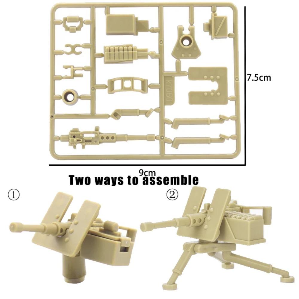 WW2 Military MOC Building Block Soldier Printed Weapon Case Rack Drone Bomb Disposal Mortar Gatling Maxine Gun DIY Toy Gift K046