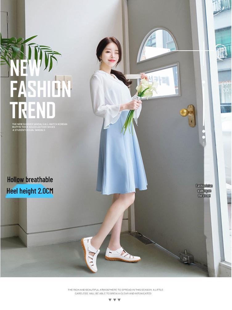 Summer Retro Handmade Cowhide Velcro Sandals with Soft Sole