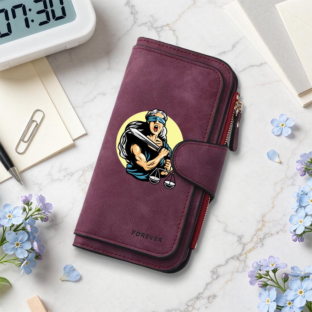 Themis Pattern Long Wallet Portable Multi Card Slot Purse Fashion Daily Use Money Holder