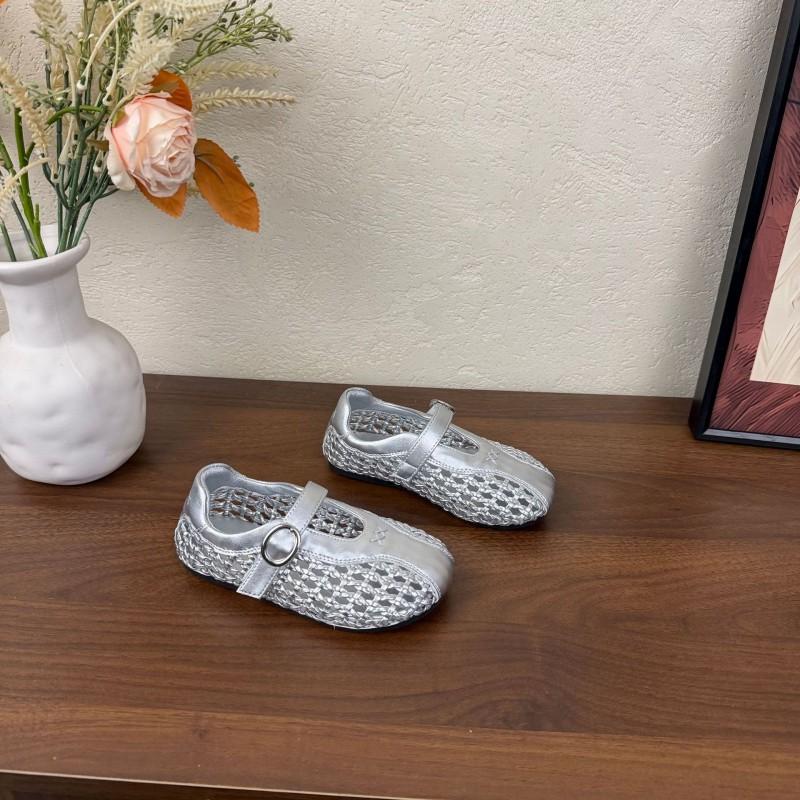 Youth Style Shoes Girls Mary Jane Flat Sandals With Cut-Out Woven Design Breathable Non-Slip Rubber Sole Kids Casual Shoes