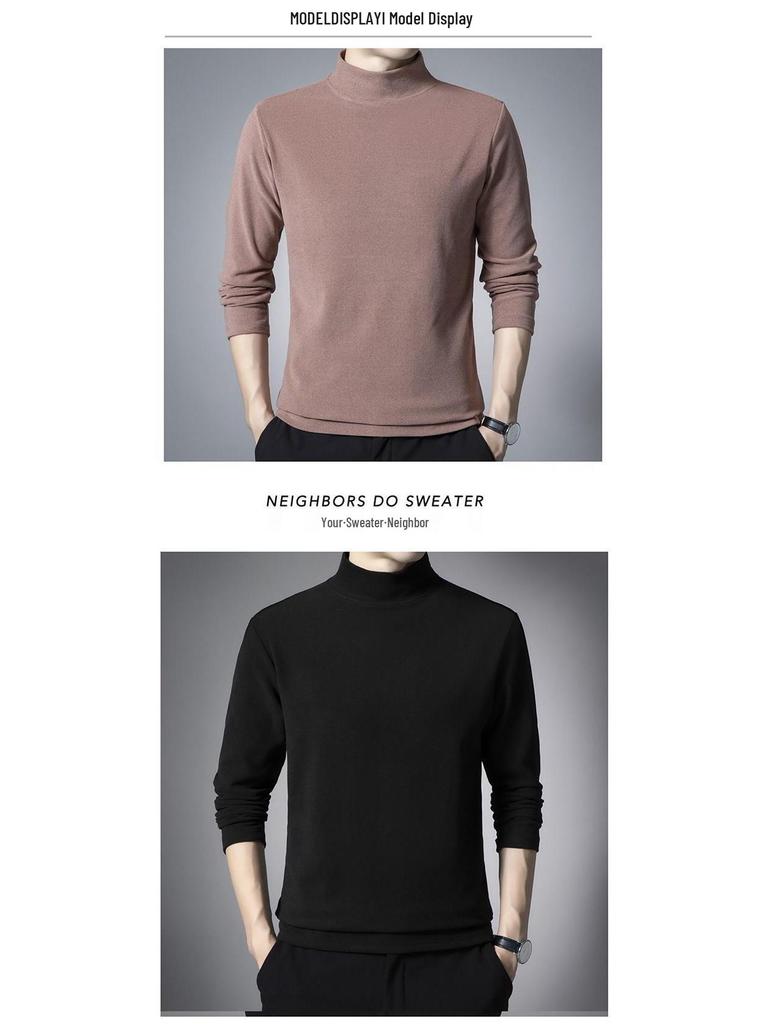 Woodpecker Men's Double-Brushed Long Sleeve Semi-High Collar Top for Autumn/Spring