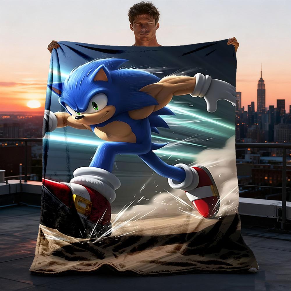 1 pezzo Coperta di flanella personalizzata Sonic per esterni, Morbida, Leggera coperta di flanella personalizzata, Stampa digitale,