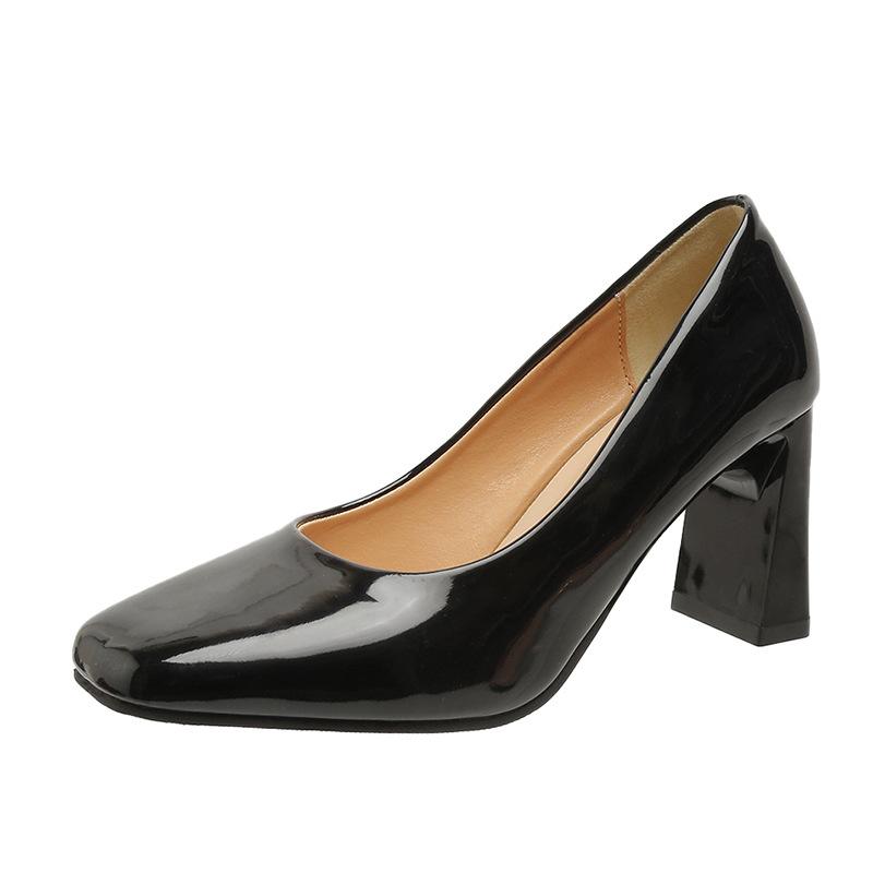 Square Head Thick Heel Women's Single Shoes Spring New Fashion Casual One-pedal Small Leather Shoes Nude Light Mouth High Heels