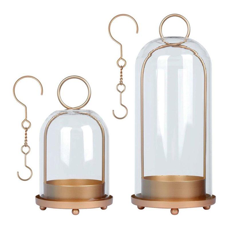 A74E-5"&4" Hurricane Glass Candle Holders Set Of 2 Metal Candle Holder
