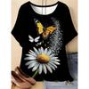 Camiseta de manga corta con cuello redondo para mujer, diseño 3D a color.