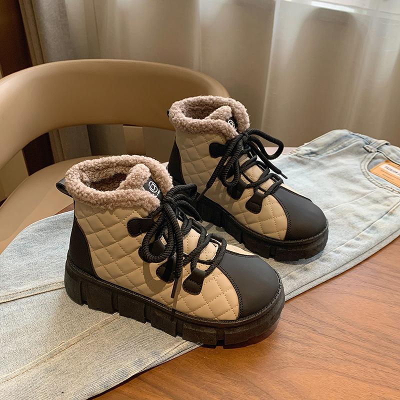 

Женские повседневные зимние ботинки с подкладкой из искусственного меха, нескользящие толстые ботинки на толстой платформе, теплые ботинки с флисовой подкладкой, короткие ботинки для ходьбы на шнуровке для женщин 40 чёрный