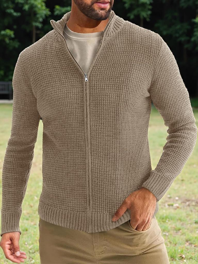 Men's Outdoor Casual Loose-fitting Stand-up Collar Zipper Cardigan Sweater Long-sleeved Knit Jacket
