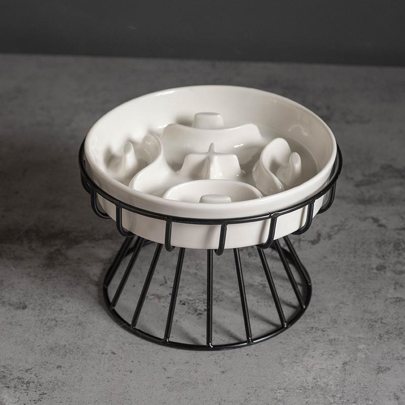 

Ceramic Slow Feeder Cat Bowl Non-Tip Small Dog Food Round Anti-choking Thickened and Non-slip Multiple Colors Shapes with Stand