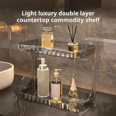 Double Layer Makeup Storage Rack Bathroom Countertop Organizer Large Capacity Perfume Tray Cosmetics Storage Shelf