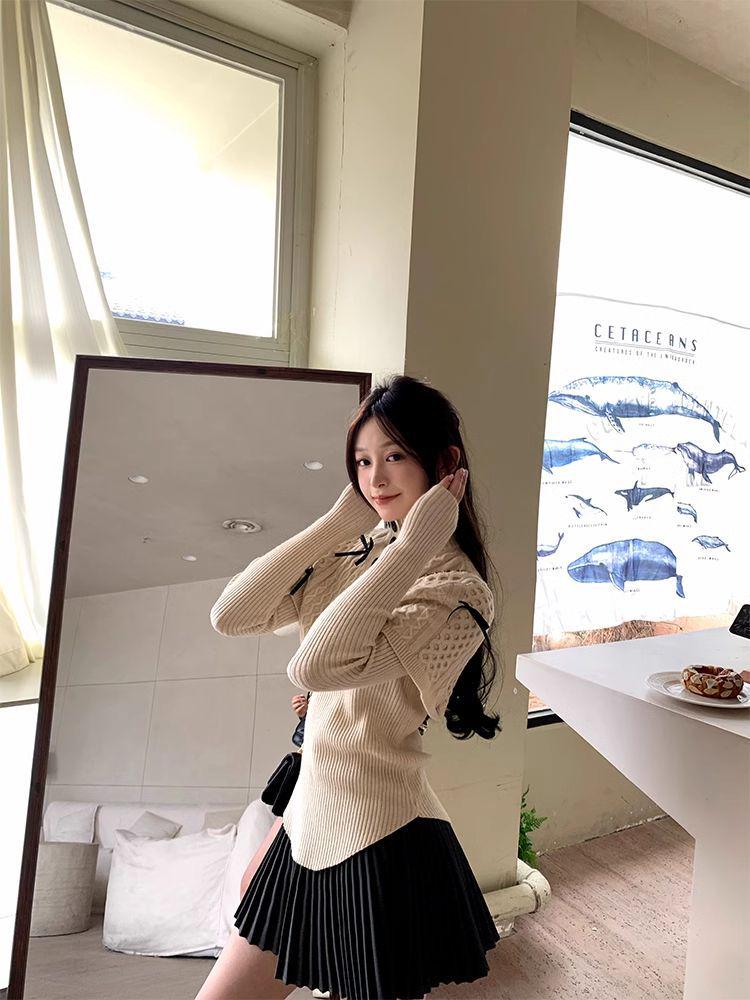 Maillard Style Women's Slim Fit Poncho Cape Bow Knitwear for Autumn/Winter