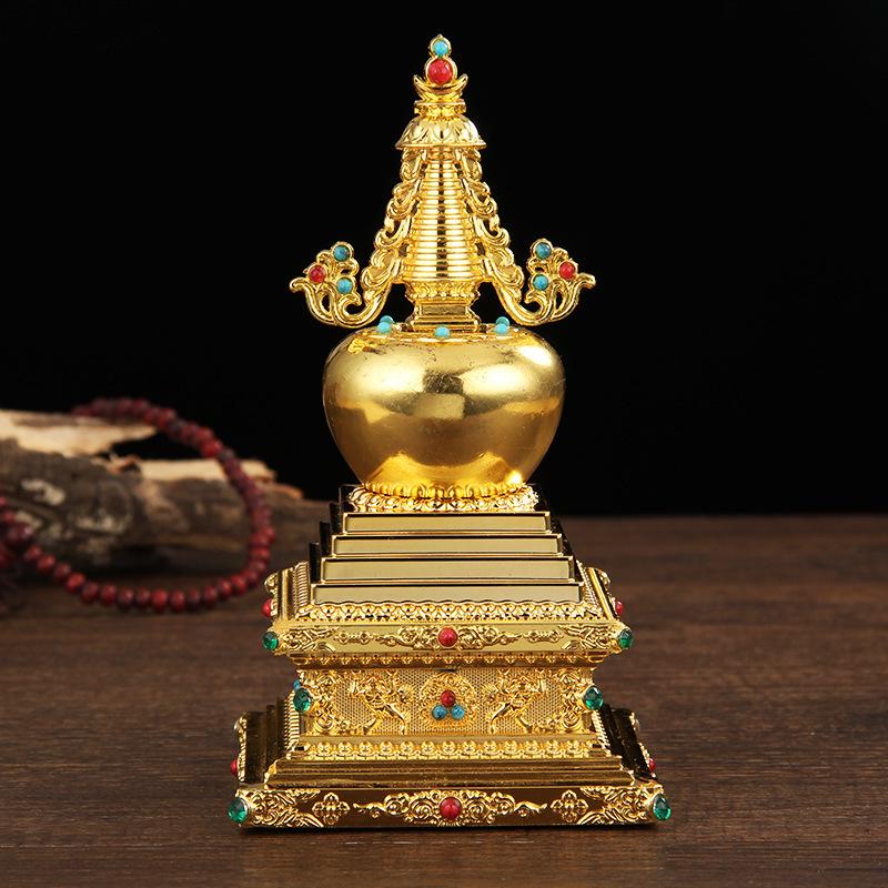 Tibetische Legierung Sarira Stupa Reliquienhalter Schmuckstück für Hausaltar Display