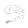 Moon Design, White Natural Pearl, Hanadama-grade Natural Freshwater Pearl, CZ Diamond Necklace, 7mm Pearl, 18K Gold Pendant, Perfect for