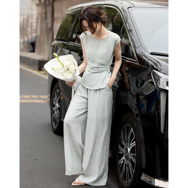 Women's Summer Twist-Knot Top & Elastic Waist Skirt Set