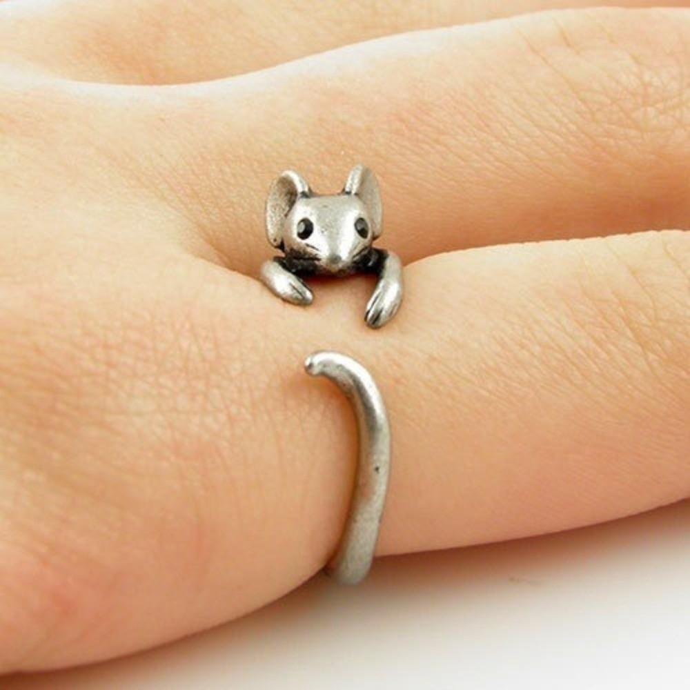 Funny Retro Mouse Ring Silver Animal Ring Fashion Adjustable Ring  Party