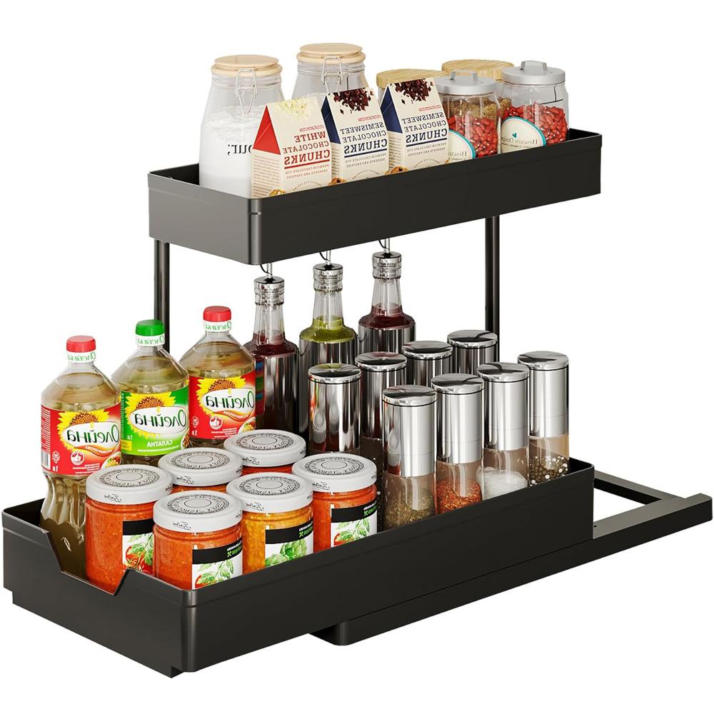 

L-образный органайзер под раковиной, 2-х уровневые выдвижные органайзеры для кухни и ванной комнаты, универсальный выдвижной шкаф для хранения раковины чёрный