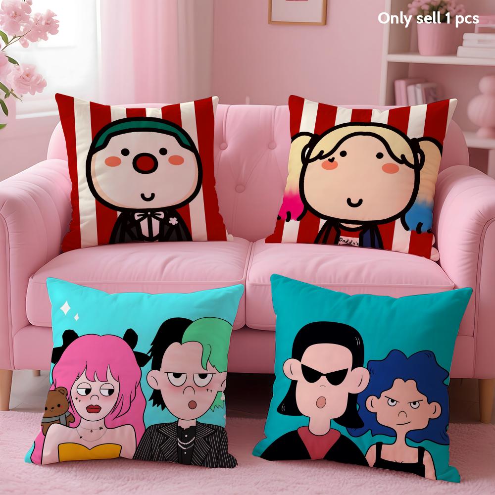 Cute Cartoon Couple Cushion Cover Soft Short Plush Double-Sided Printing Home Decor Machine Washable Pillow Case Gift